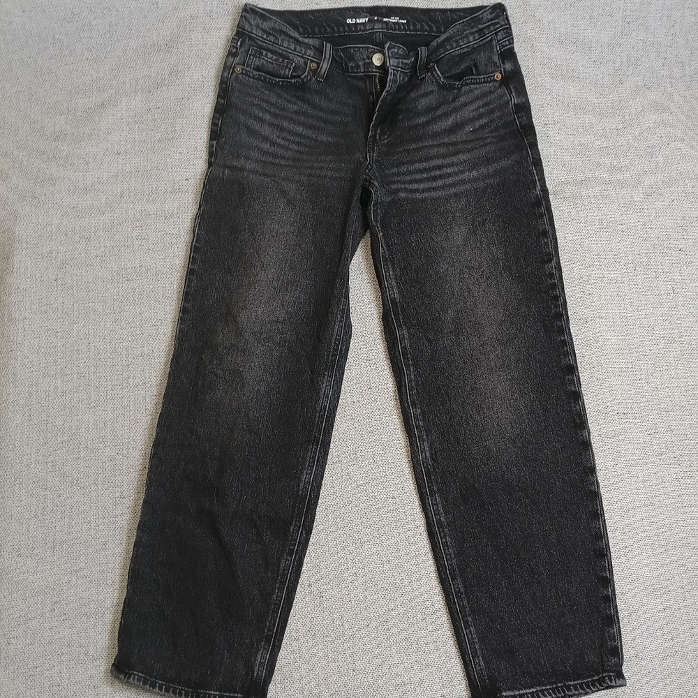 Old Navy Boyfriend Loose Jeans Women 4 Black Excellent Mid Rise Stretch Denim